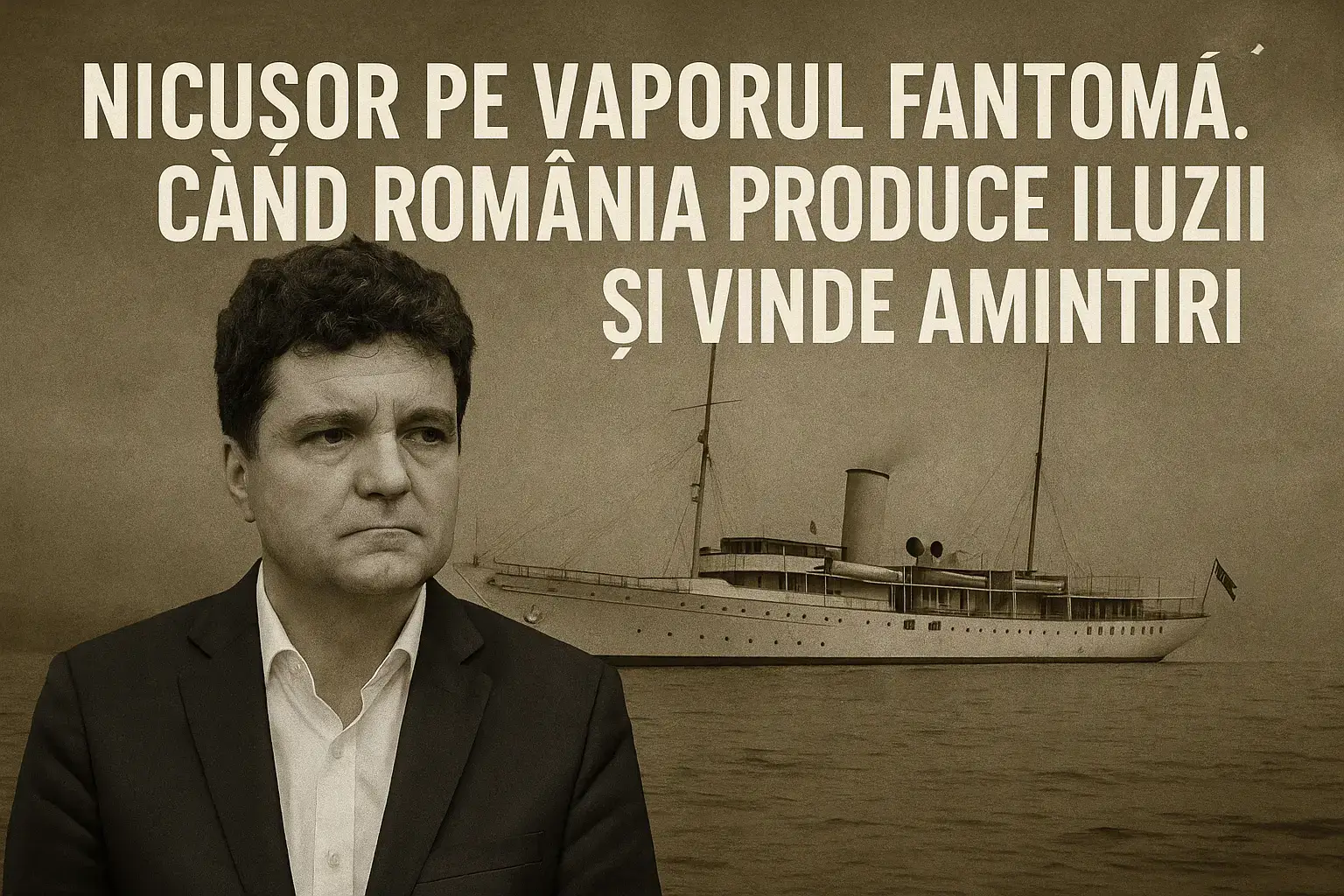 Nicușor Dan în fața iahtului regal Nahlin, cu titlul editorial „România produce iluzii și vinde amintiri”