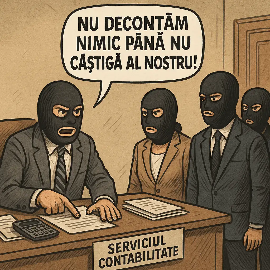 Contabili cu măști de bandiți spun că nu decontează nimic până nu câștigă candidatul lor