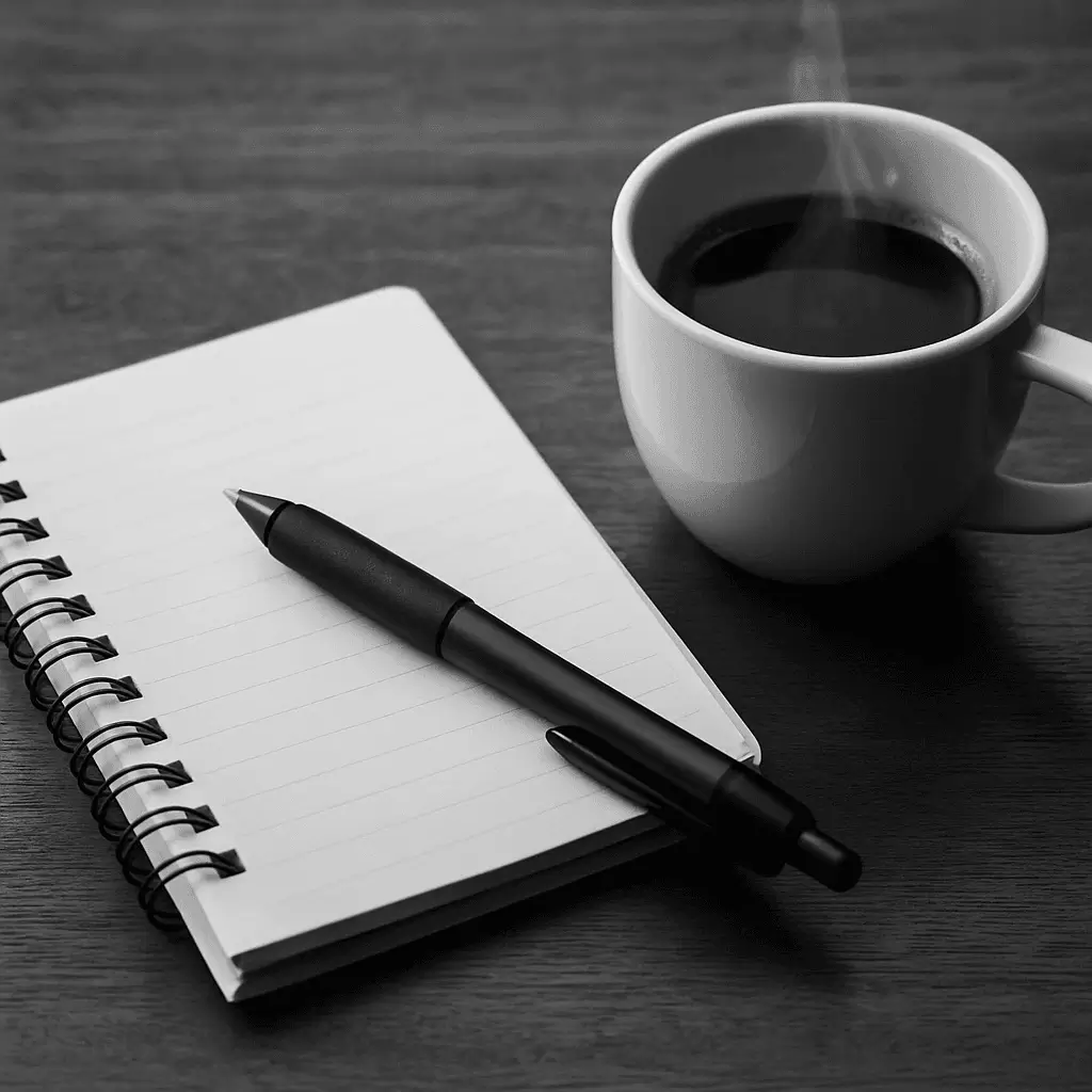 Carnet de notițe, pix negru și cafea fierbinte — simbol al jurnalismului CBCRO