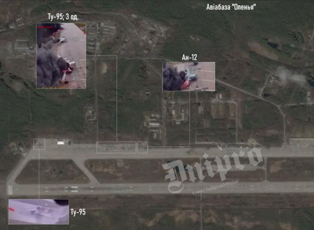 Baza Olenya lovită de drone ucrainene – avioane Tu-95 și An-12 în flăcări