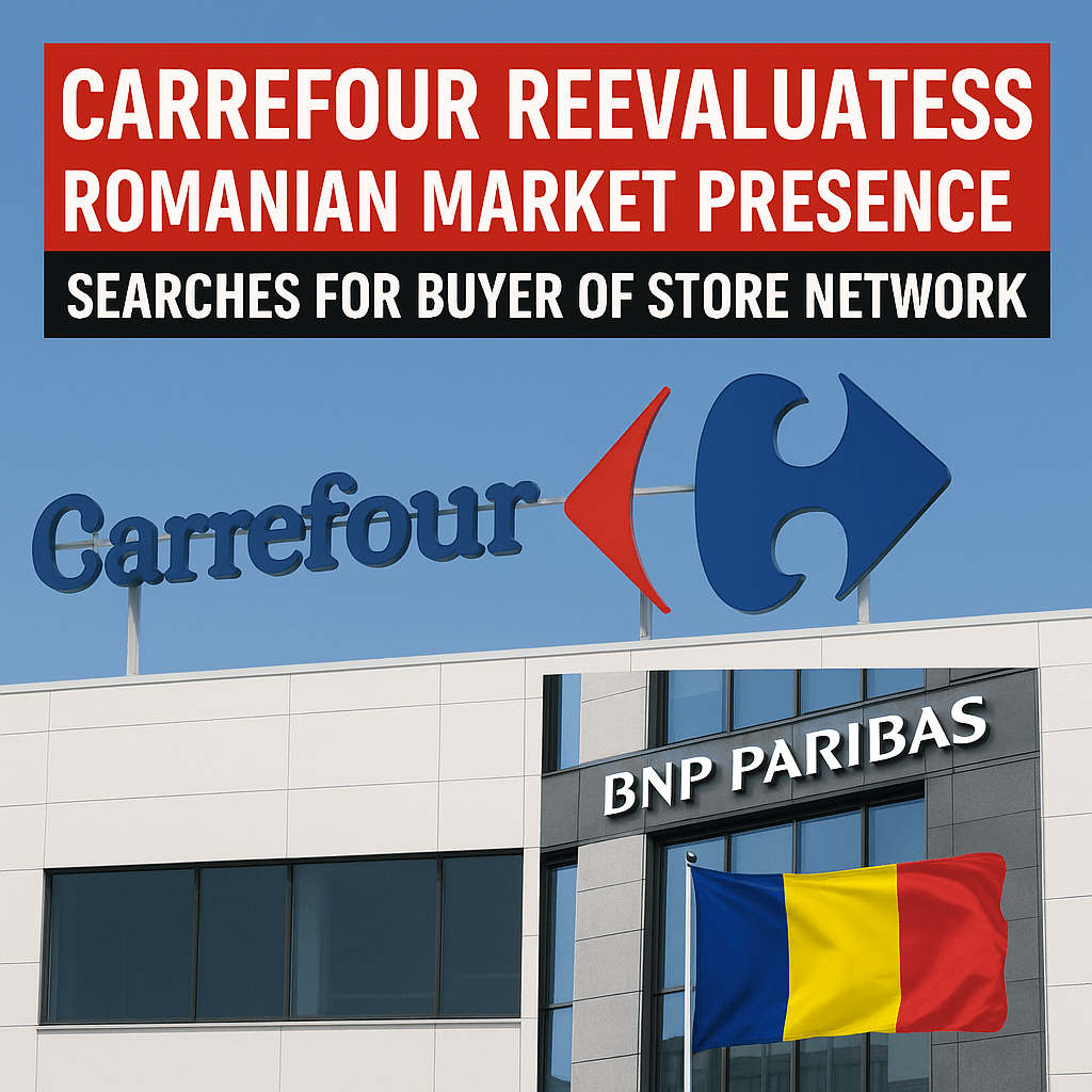 Carrefour își caută cumpărător pentru rețeaua din România, consultanță BNP Paribas, drapel românesc.